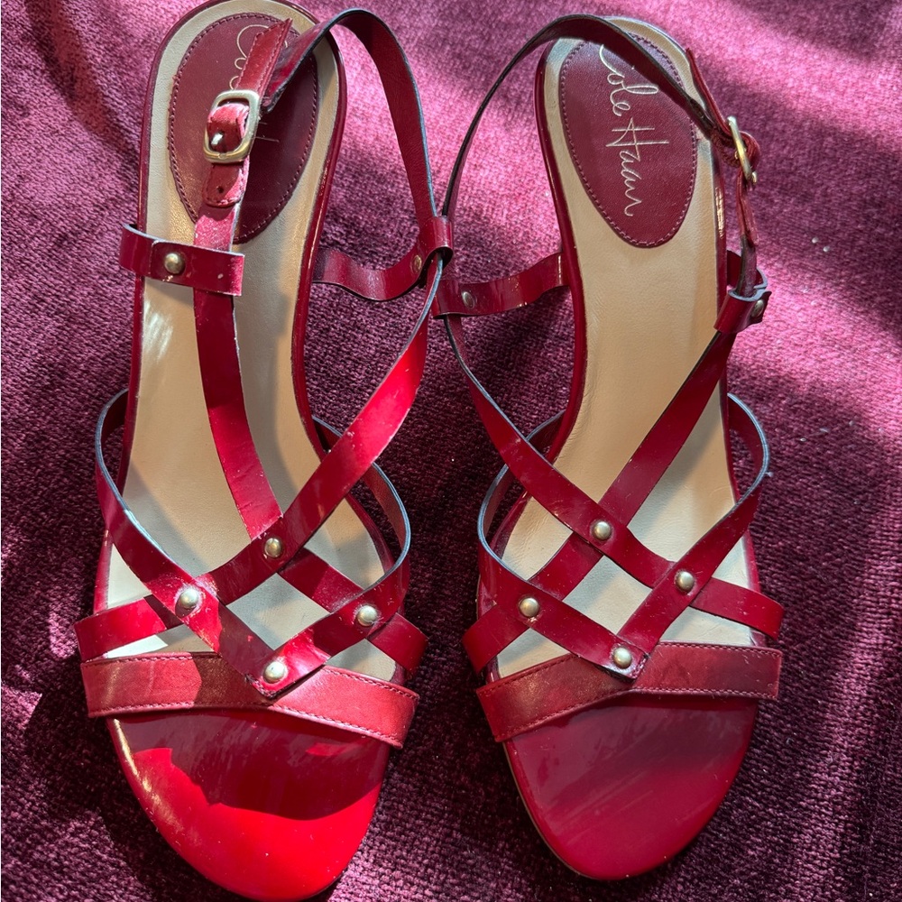 Cole Haan red leather strappy heeled sandals
